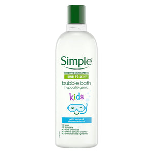 3x of 400ml Simple Kids Bubble Bath Hypoallergenic Body Wash with Chamomile Oil