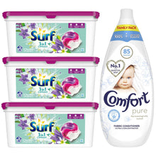 Load image into Gallery viewer, 96W(32Wx3)Surf HerbalExtracts LaundryCapsule &amp; 85WComfort Pure FabricConditioner
