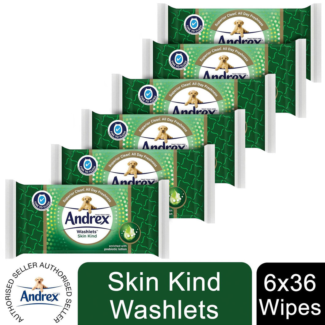 6x Andrex Washlets Gentle Clean, Skin Kind or Classic Clean Toilet Tissue Wipes