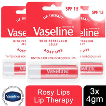Load image into Gallery viewer, 3x4g Vaseline Lip Therapy+SPF15 PetroleumJelly Stick - Aloe/Original/Cocoa/Rosy