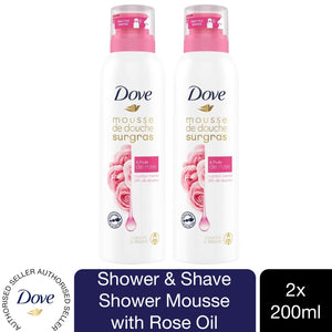 2 Pack of 200ml Dove Shower and Shave Rose Shover Mousse with Rose Oil