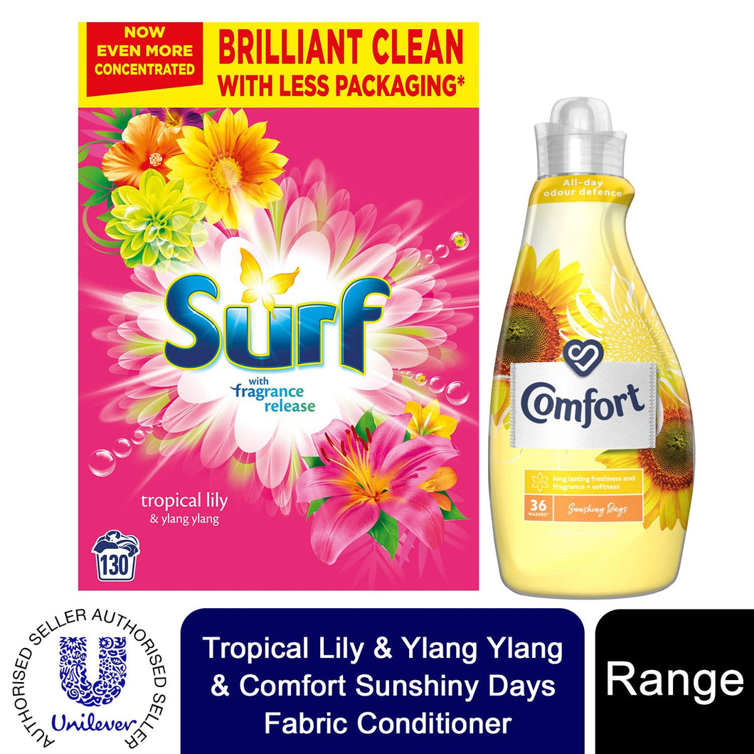 130W Surf TropicalLily LaundryPowder&36W Comfort SunshinyDays Fabric Conditioner