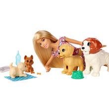 Load image into Gallery viewer, Barbie® Doggy Daycare Doll, Blonde, and Pets Playset with 4 Dogs