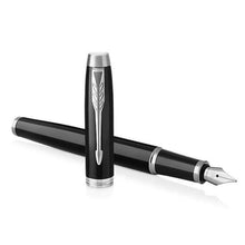 Load image into Gallery viewer, Parker IM Fountain Pen Black Lacquer Fine Nib Blue Ink Gift Box