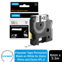 Load image into Gallery viewer, Dymo Polyester Tape 6mm Permanent Black on White for Dymo Rhino and Dymo IPL-2