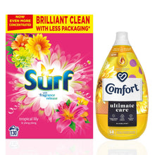 Load image into Gallery viewer, 130W Surf Tropical Lily Laundry Powder &amp; 58W Comfort Sunburst Fabric Conditioner