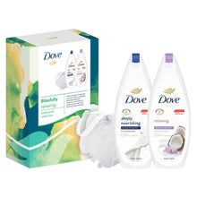 Load image into Gallery viewer, Dove Blissfully Relaxing Body Wash 2pcs Gift Set For Her with Shower Puff