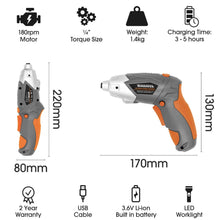 Load image into Gallery viewer, Terratek Electric Cordless 3.6V Battery Powered Screwdriver &amp; Tool Kit Set