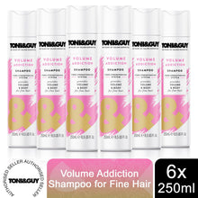 Load image into Gallery viewer, 6pk of 250ml Toni&amp;Guy Volume Addiction Shampoo for Fine Hair with Wheat Extract
