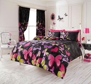 Fashion Butterfly Black Reversible Duvet Cover with Matching Pillowcase, Single