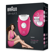 Load image into Gallery viewer, Braun Silk-épil 3 3-410 Raspberry Corded Epilator with 3 Extras (Raspberry Pink)