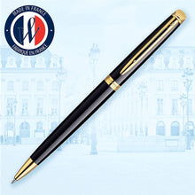 Load image into Gallery viewer, Waterman Hemisphere Ballpoint Pen Gloss Black Gold Trim Blue Ink Gift Box