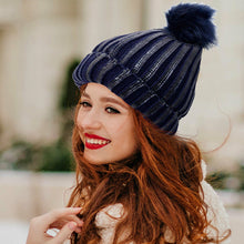 Load image into Gallery viewer, Ribbed Knit Winter Beanie Bobble Hat with Stylish Metallic Foil - Assorted