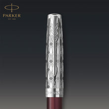 Load image into Gallery viewer, Parker Sonnet Rollerball Pen Metal Red Satin Chrome Trim Fine Black Ink Gift Box
