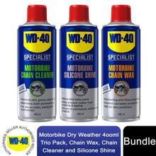 Load image into Gallery viewer, WD-40 Motorcycle Trio Bundle of Chain Wax, Chain Cleaner, and Silicone Shine