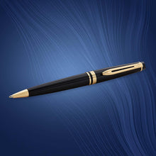 Load image into Gallery viewer, Waterman Expert Ballpoint Pen Gloss Black 23K Gold Trim Medium Tip Blue Ink