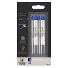 Load image into Gallery viewer, Parker QUINKflow Ballpoint Pen Ink Refills with Medium Tip Blue 6 Refills