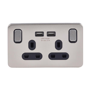 Schneider Electric Lisse Screwless Deco 13A Double Switched Socket + 2 USB Ports