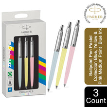 Load image into Gallery viewer, Parker Ballpoint Pen Blue Yellow Pink 50s Finishes Medium Point Blue Ink 3Pack