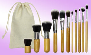 11pc Bamboo Make Up Brush Set