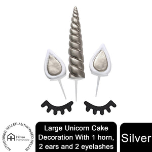 Haven Large Unicorn Cake Decoration  With 1 horn, 2 ears and 2 eyelashes., Silver