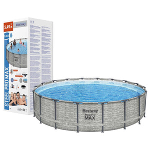 Bestway Round Steel Pro Blue or Steel Pro MAX Stone Wall Pool with Filter Pump