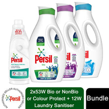 Load image into Gallery viewer, 2x53W Persil Bio, NonBio or Colour LiquidDetergent &amp; 12W Persil LaundrySanitiser