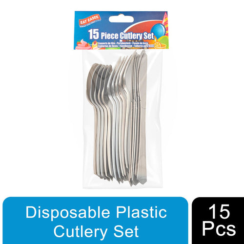 Disposable Plastic Knife/Fork/Spoon, White Napkins, Cutlery Set, 15Pcs