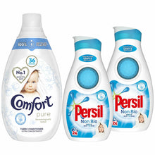Load image into Gallery viewer, Persil 24w Non-Bio 2 packs with 1 pack of Comfort Pure Fabric Conditioner