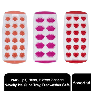PMS Lips, Heart, Flower Shaped Novelty Ice Cube Tray, Dishwasher Safe, Assorted