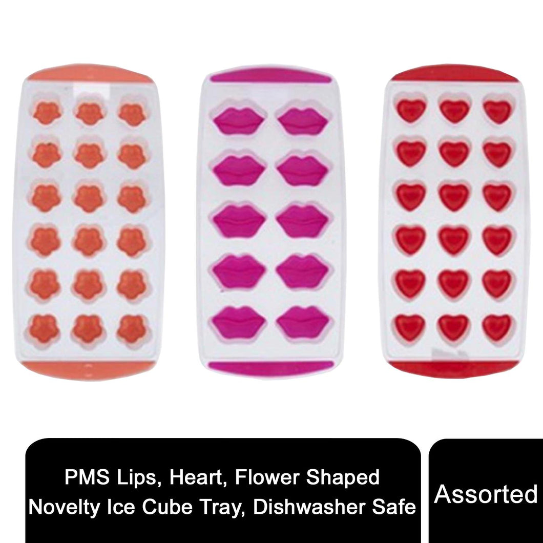 PMS Lips, Heart, Flower Shaped Novelty Ice Cube Tray, Dishwasher Safe, Assorted