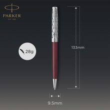 Load image into Gallery viewer, Parker Sonnet Ballpoint Pen Red Satin Finish Chrome Trim Medium Point Black Ink