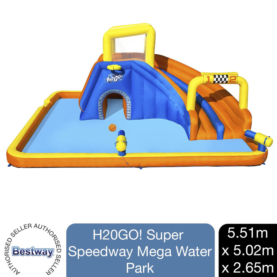 Bestway H2OGO 551 x 502 x 265 cm Inflatable Super Speed Way Mega Water Park, 1pk
