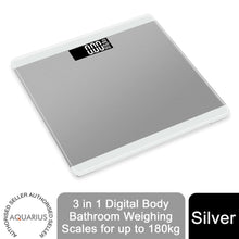 Load image into Gallery viewer, Aquarius 3in1 Digital Bathroom Scales with Step-On Technology, Max 180kg, Silver