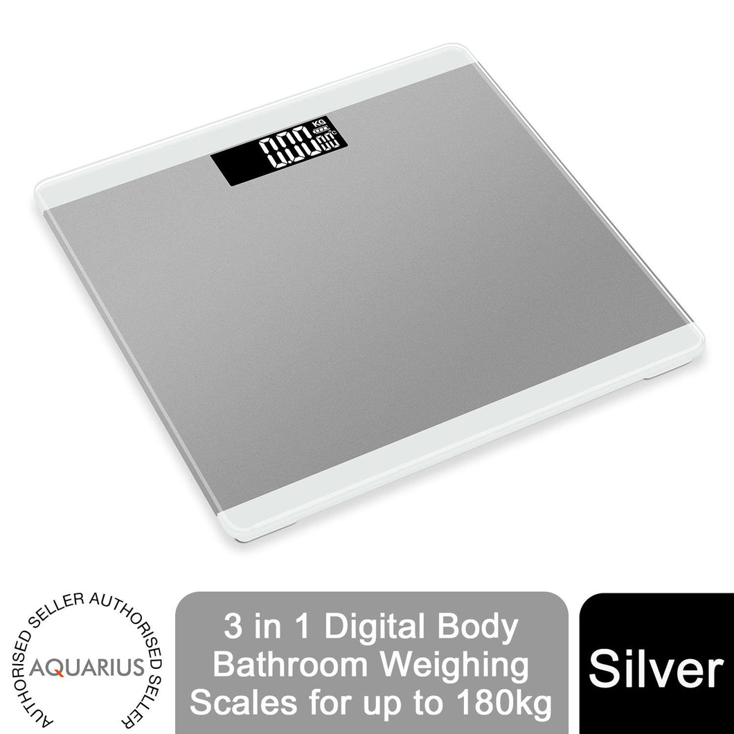 Aquarius 3in1 Digital Bathroom Scales with Step-On Technology, Max 180kg, Silver