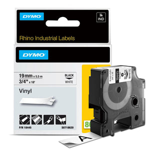 DYMO Rhino Vinyl Polyester Labels Industrial 19mm x 5.5m Black Print on White