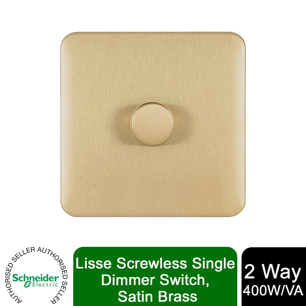 Schneider Electric Lisse Screwless Single 2 Way Dimmer Switch 400W Satin Brass