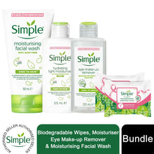 Load image into Gallery viewer, Simple Bundle of Bio wipes, Eye Make-up Remover, Face wash &amp; Light Moisturiser