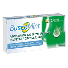 Load image into Gallery viewer, 2x Buscomint Peppermint Oil 0.2ml Gastro Resistant Treatment, 24 Soft Capsules