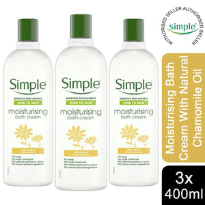 3xof400ml Simple Kind to Skin Moisturising Bath Cream with Natural Chamomile Oil