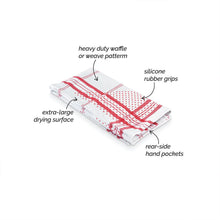 Load image into Gallery viewer, Polder Grip-Dry Dish Towel with Rubber Dots for Secure Drying &amp; Hand Pockets Red
