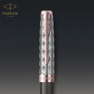 Parker Sonnet Rollerball Pen Metal Grey Satin Rose Gold  Fine Point Black Ink