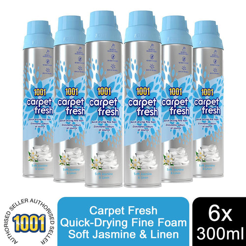 1001 Carpet Fresh Soft Jasmine & Linen Upholstery Odour Remover Spray, 6x300 ml