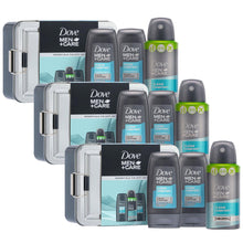 Load image into Gallery viewer, Dove Men+Care Mini Essentials Tin 3pcs Gift Set, Clean Comfort 2x Bodywash &amp; Deo