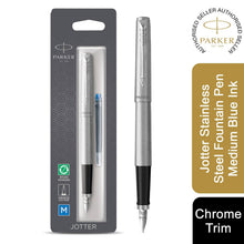 Load image into Gallery viewer, Parker Jotter Fountain Pen Stainless Steel Chrome Trim Medium Nib