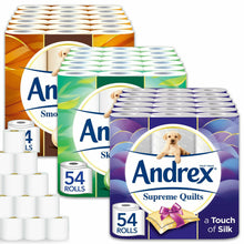 Load image into Gallery viewer, Andrex Toilet Roll Skin Kind, Supreme Quilts, or Smooth Touch, 54 Rolls