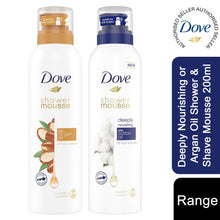 Load image into Gallery viewer, Dove Deeply Nourishing, Argan Oil Shower &amp; Shave Mousse 200ml, 3pk or 6pk