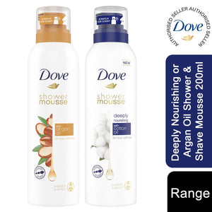 Dove Deeply Nourishing, Argan Oil Shower & Shave Mousse 200ml, 3pk or 6pk