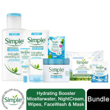 Load image into Gallery viewer, Simple Hydrating Booster Bundle Micellarwater,NightCream,Wipes,FaceWash &amp; Mask