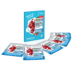 Garnier Moisture Bomb Pomegranate Hydrating Face Sheet Mask 5 Pack Box 160g